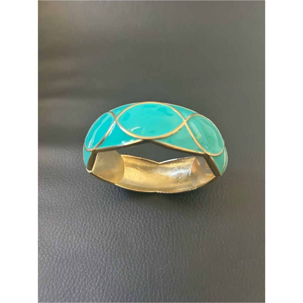 Vintage Gold-Tone Turquoise Enamel Bangle Bracelet BohoChic